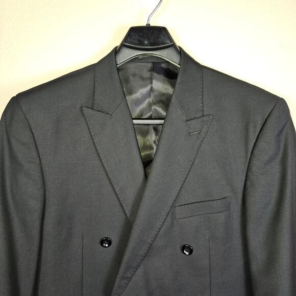 Apollo King Double Breasted Blazer Peak Lapel Black Mens 44R Suit Jacket Classic - Picture 5 of 16